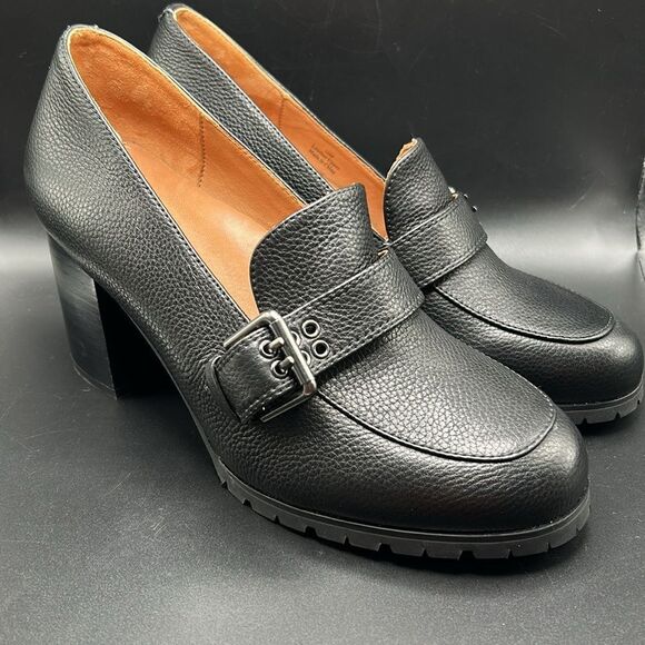 L'AMOUR DES PIEDS Quinziano Block Heel Leather Pumps Black Size 10 - Picture 3 of 10